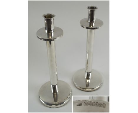 SILVER CANDLESTICKS, a pair, Birmingham 2004, makers WI Broadway & Co., 26cm H. (2) (with faults)