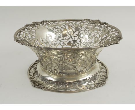 SILVER TAZZA, of circular footed form, the sides pierced tendril designs, makers Mappin & Webb, Sheffield 1927, weight 12.5oz