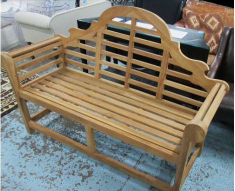 MARLBOROUGH/LUYTENS BENCH, in slatted teak on square supports, 165cm L.