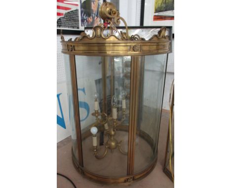 HANGING LANTERN, Georgian style brass, of large proportions with rounded panes and six branch lights, 58cm diam x 100cm H. 