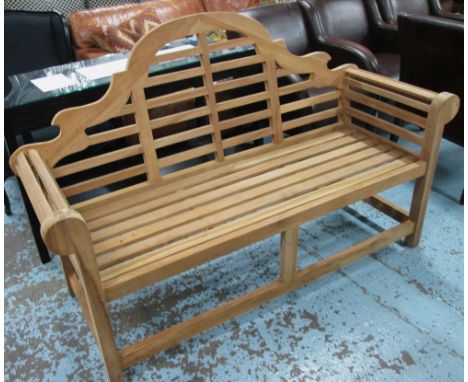 MARLBOROUGH/LUYTENS BENCH, in slatted teak on square supports, 165cm L.