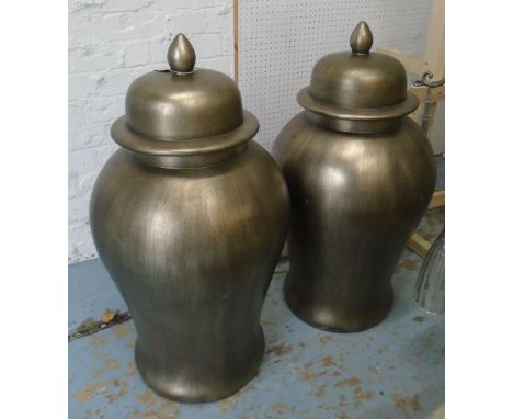 BALUSTER VASES, a pair, Chinese ceramic in a distressed gold finish, 80cm H. (2) (with slight faults)