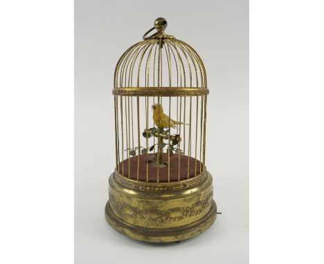 SINGING BIRD AUTOMATON, French movement, gilt metal cage, 28cm H overall. 