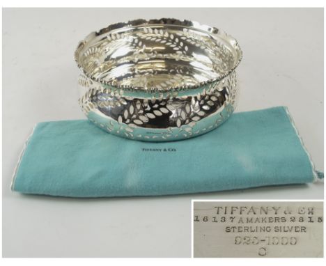 TIFFANY SILVER FRUIT BOWL, 20th century of waisted circular form with foliate design pierced sides, marked 925 standard 'Ster