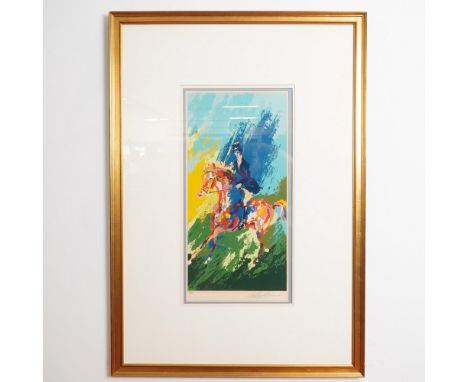 A vibrant serigraph titled The Equestrian by renowned American artist Leroy Neiman, known for his dynamic and expressive depi