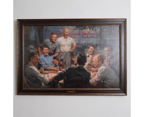 Limited edition giclee on canvas applied to board entitled Grand Old Gang by American artist Andy Thomas. This politically th