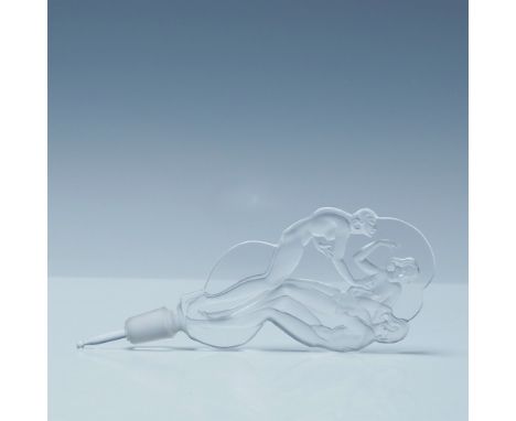 Exquisite frosted crystal perfume bottle stopper featuring an elegant Art Deco design of three entwined nude figures in a flu