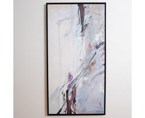 A striking large-scale acrylic on canvas painting featuring an abstract expressionist composition with dynamic brushstrokes a
