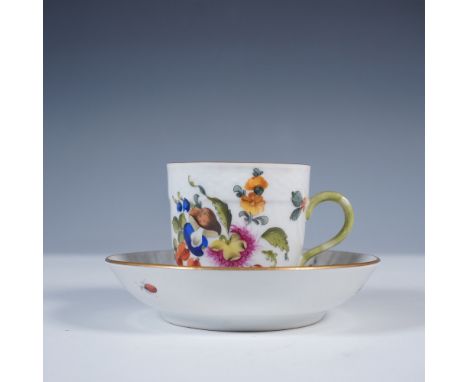 Charming hand-painted porcelain demitasse cup and saucer set by Herend of Hungary, featuring the vibrant Fruits and Flowers p