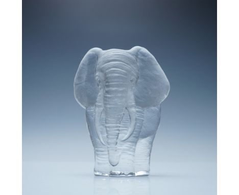 This Royal Krona Sweden crystal elephant figurine, designed by renowned glass artist Mats Jonasson, captures the majestic pre