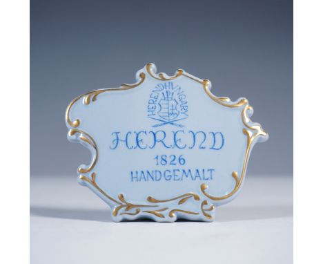 Decorative Herend porcelain sign plaque featuring the classic blue Herend Hungary shield logo with crossed brushes and the in