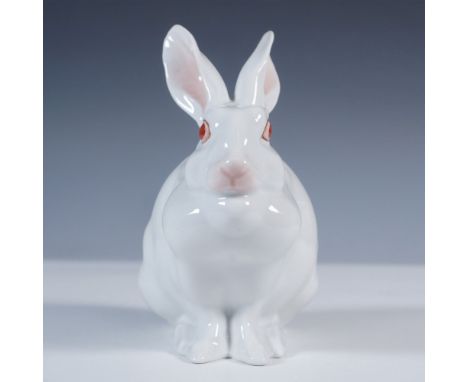 Charming Herend Hungary porcelain figurine of a white sitting rabbit with pink ears and red eyes, hand painted in classic Her