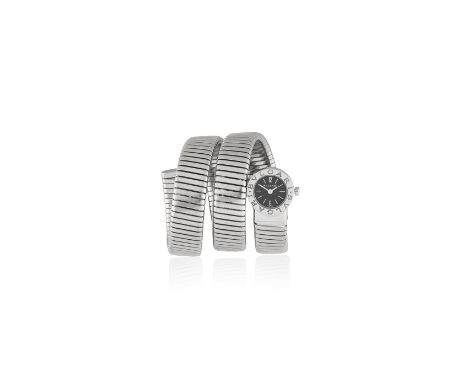 Bulgari. A lady's stainless steel quartz bangle watchModel: TubogasReference: BB 19 1TSDate: Circa 2000Movement: Jewelled qua