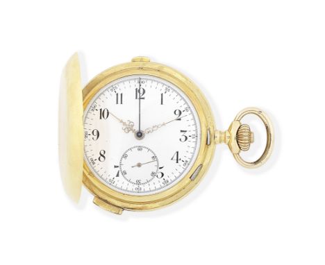 An 18K gold keyless wind quarter repeating full hunter pocket watchDate: Circa 1890Movement: Gilt Swiss lever, compensated bi