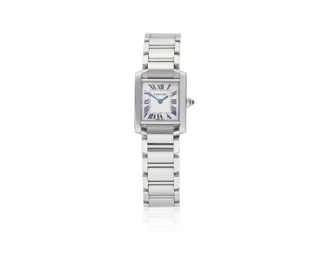 Cartier. A lady's stainless steel quartz rectangular bracelet watch with mother of pearl dialModel: Tank FrançaiseReference: 