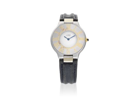 Cartier. A stainless steel quartz wristwatchModel: Must de CartierDate: Purchased 21st October 1988 Movement: Jewelled Cal.81