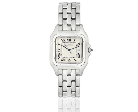 Cartier. A recently serviced stainless steel quartz calendar rectangular bracelet watchModel: PanthèreReference: 1300Date: Ci