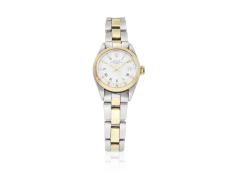 Rolex. A lady's stainless steel and gold automatic calendar bracelet watchModel: DateReference: 6916Date: Circa 1970Movement: