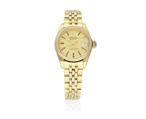 Rolex. A lady's 18K gold automatic calendar bracelet watchModel: DatejustReference: 6917Date: Circa 1978Movement: 28-jewel Ca