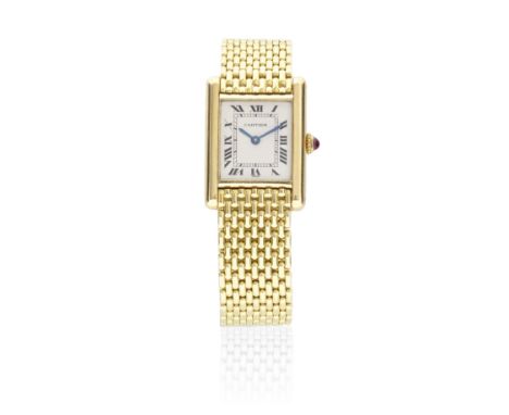 Cartier. A lady's 18K gold manual wind rectangular bracelet watchModel: TankReference: 0398Date: Circa 1990Movement: 17-jewel