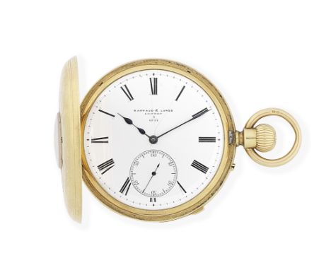Barraud &amp; Lunds, London. An 18K gold keyless wind half hunter quarter repeating pocket watchDate: London Hallmark for 187