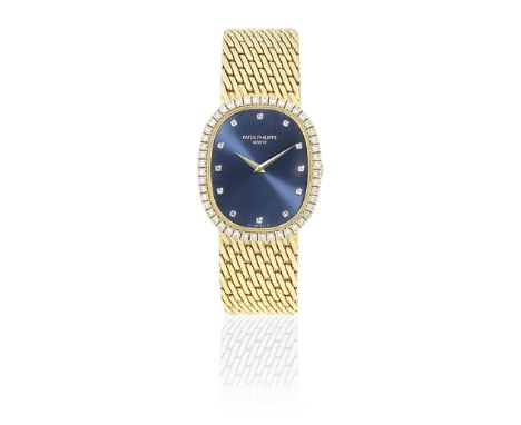 Patek Philippe. An 18K gold and diamond set manual wind oval bracelet watchModel: Golden EllipseReference: 3748/91Date: Circa