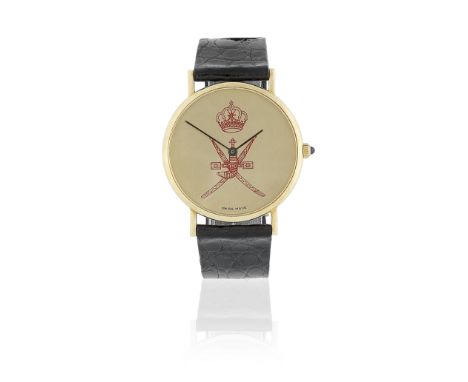 Chopard for Kutchinsky. An 18K gold quartz wristwatch with emblem of OmanReference: 1091Date: Circa 1990Movement: 7-jewel ETA