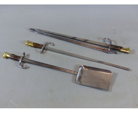 A SET OF UNUSUAL FIRESIDE TOOLS CONSTRUCTED FROM 19TH.C.BAYONETS.