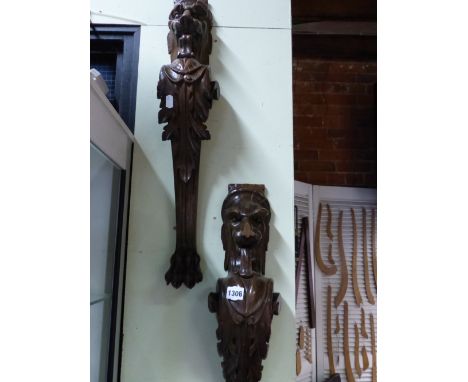 A PAIR OF CARVED OAK ARCHITECTURAL ELEMENTS.   HEIGHT 68CMS.