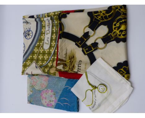 TWO HERMES SCARVES AND TWO FURTHER SCARVES.
