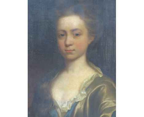ENGLISH SCHOOL (18TH CENTURY), PORTRAIT OF A YOUNG WOMAN PAINTED IN AN OVAL, OIL ON CANVAS, 73.5 X 61CM.condition report-Earl
