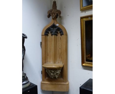 AN UNUSUAL LATE VICTORIAN CARVED PINE GOTHIC STYLE SHELF