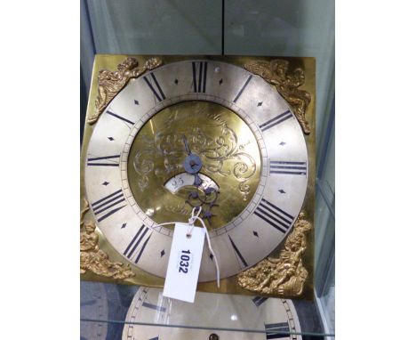 AN 18TH.C.30 HOUR LONGCASE CLOCK MOVEMENT AND 11" BRASS DIAL SIGNED SAM HARLEY, SALOP.