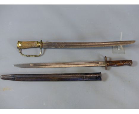 A 19TH.C.GERMAN HUNTING HANGER TOGETHER WITH A BRITISH MILITARY  BAYONET.