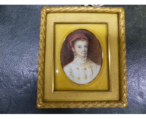 AFTER SANCHEZ COELLO, JOANNA QUEEN OF PORTUGAL, MOTHER OF DON SEBASTIAN AND DAUGHTER OF CHARLES V, A MINIATURE WATERCOLOUR PO
