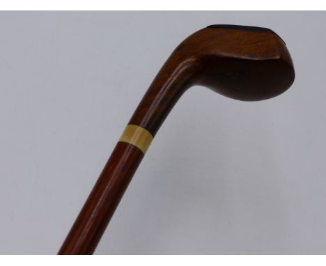 AN ANTIQUE MAHOGANY "SUNDAY CLUB" GOLF CLUB WALKING STICK  WITH MAKER'S MARK FOR  GEORGE FORRESTER.