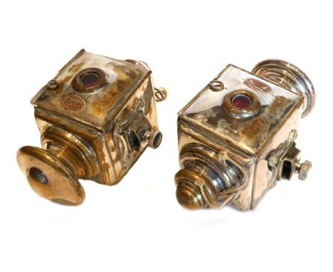 A Pair of Early Silver Plated on Copper Motoring Lamps, by C A Vandervell Co, London, bearing oval plaques stamped Model L El