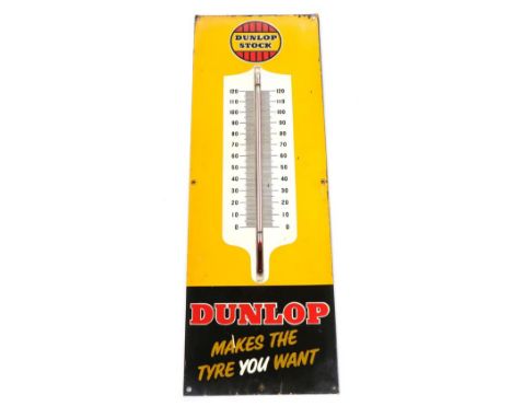 A Dunlop Aluminium Single-Sided Advertising Sign, with mercury thermometer, Dunlop Stock Dunlop Makes the Tyre You Want, with