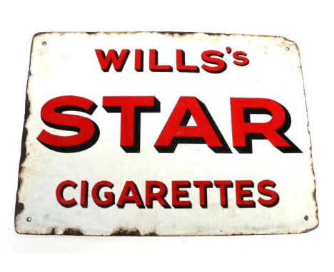 A Wills Double-Sided Enamel Advertising Sign, with red lettering Wills Star Cigarettes on a white ground, with four drill hol