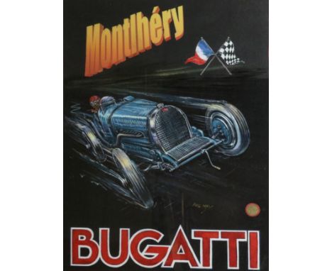 After Phil May (20th Century Contemporary) ''A Bugatti T45 Montlhery'' Giclée poster print on canvas, 45.5cm by 35cm