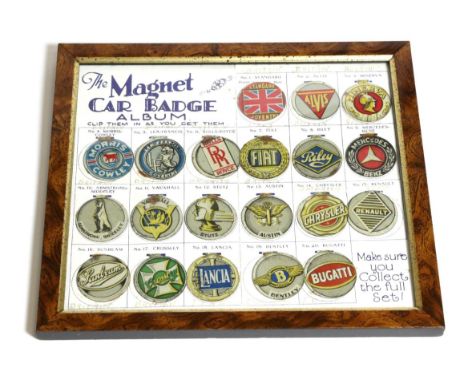 A Rare 1927 Set of Badges for the Magnet Car Badge Album, numbered 1-20, named Standard Alvis, Minerva, Morris Cowley, Lea-Fr