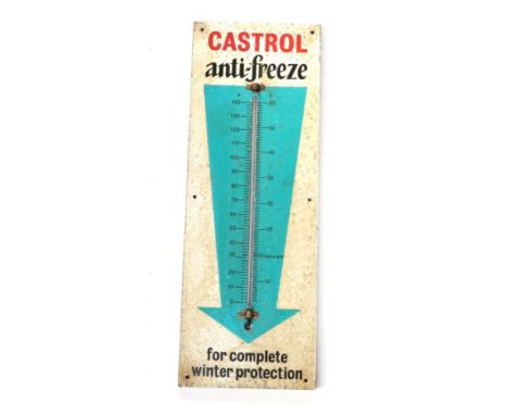 A Castrol Single-Sided Enamel Advertising Sign, with a mercury thermometer for Fahrenheit and Celsius, Castrol Anti-Freeze fo