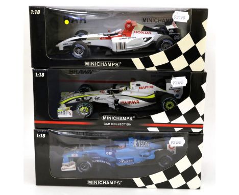 Minichamps Formula 1 Jenson Button 1:18 Scale Models Benetton Renault Sport B201, Brawn GP BGP 001 Brazil GP 2009 and BAR Hon