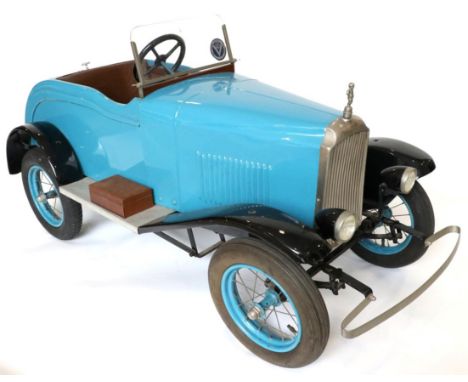 A 1932 Blue Painted Vauxhall Opal Tourer Pedal Car, with brown leatherette seat, black painted four-spoke steering wheel, a h