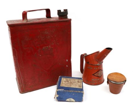 A Vintage Red Painted Shell-Mex Petrol Can, stamped Shell-Mex Bp Petroleum Spirit Highly Inflammable, with carrying handle an