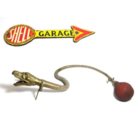 An Early 20th Century Car Horn modelled as a Brass Serpent, the head realistically modelled with a two-prong tongue, the neck