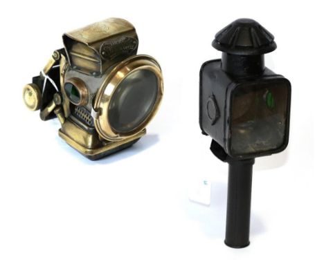 An Early 20th Century Brass and Nickel Plated Silver King Carbide Lamp, by Joseph Lucas Ltd, Birmingham, with pivoting mounti