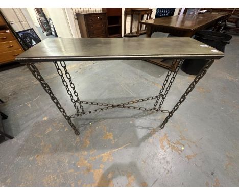 Industrial style console table with painted aluminium top with chain frame and supports, 100 x 30 x 83 cm H. Not available fo