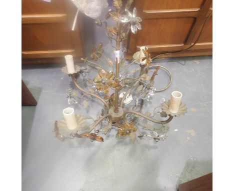 French brass chandelier with amber glass and clear glass flowers, rewired for modern use, spare glass petals provided (not fr