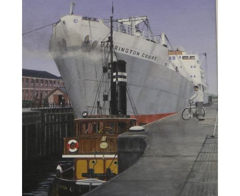 R S Oldacre (contemporary): oil on board, Latchford Locks Thelwall Manchester, image 37 x 48cm, overall 47 x 56cm. Not availa